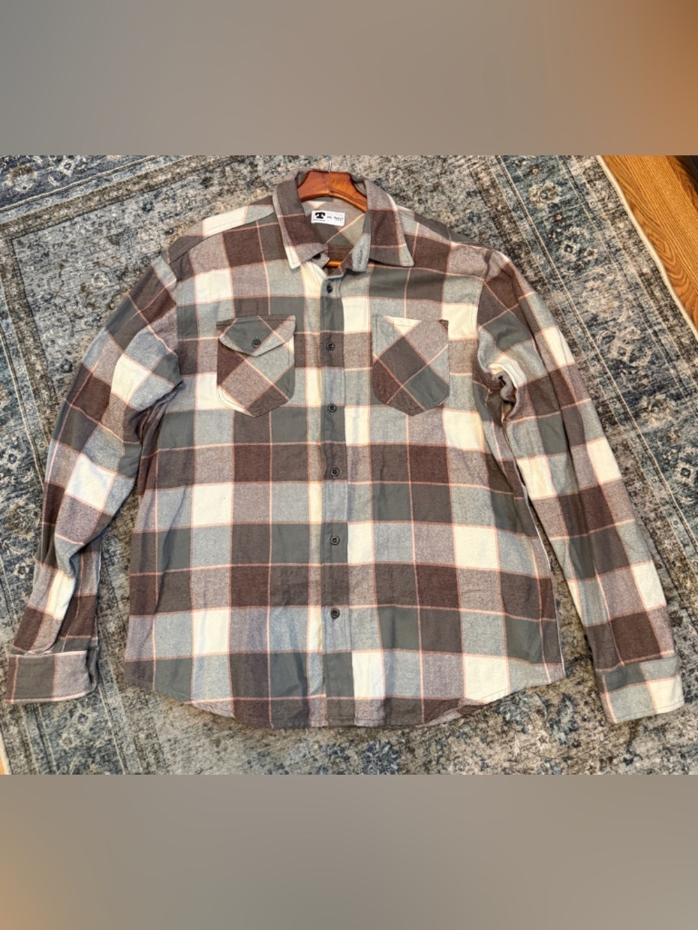 Tellason Brown & Cream Plaid Button-Down Shirt medium weight flannel